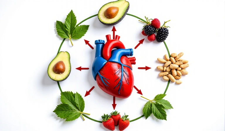 Herz-Kreislauf-System Diagramm mit pflanzlichen Lebensmitteln