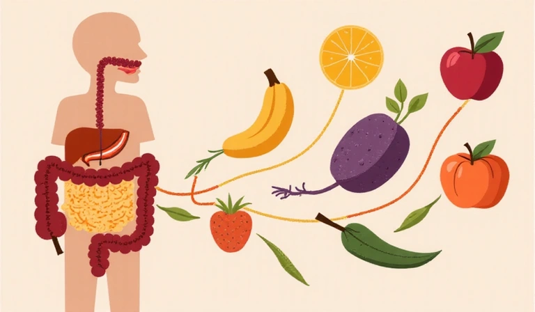 Person mit gesunden Verdauungsorganen und Früchten